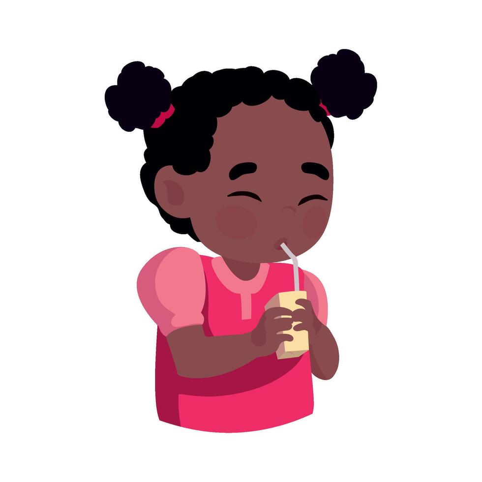 An illustration of a little girl drinking milk vector