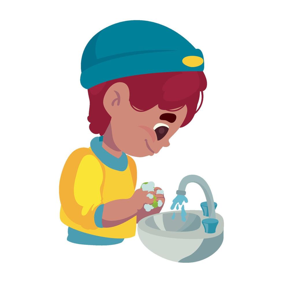 A boy washing his hands in the sink vector