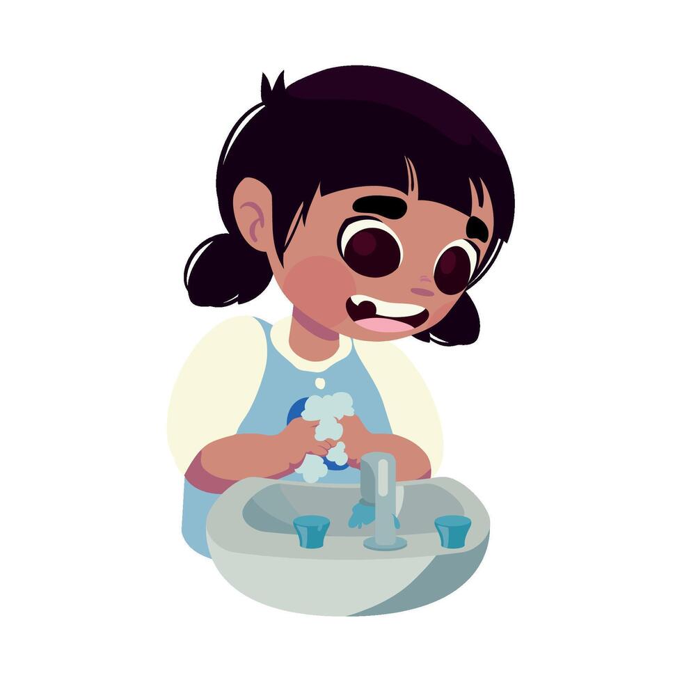 A cartoon girl washing her hands in the sink vector