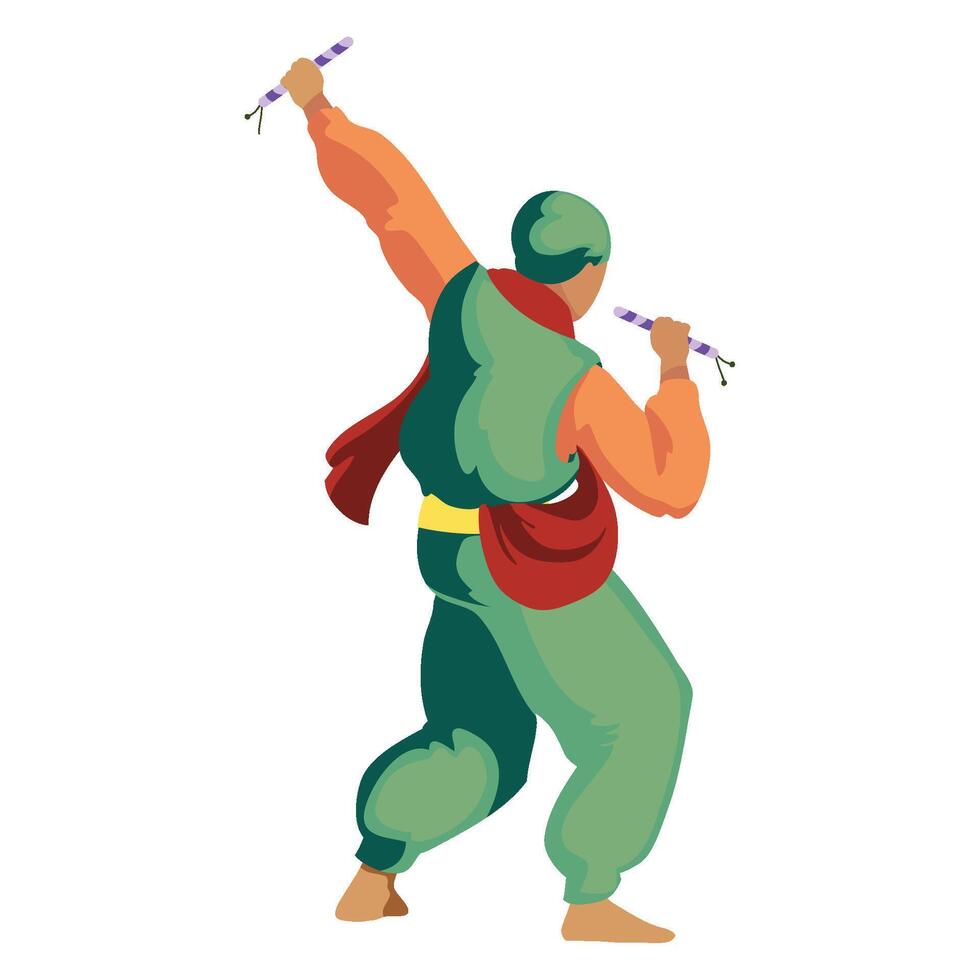 A cartoon man in a green outfit is holding a sword vector
