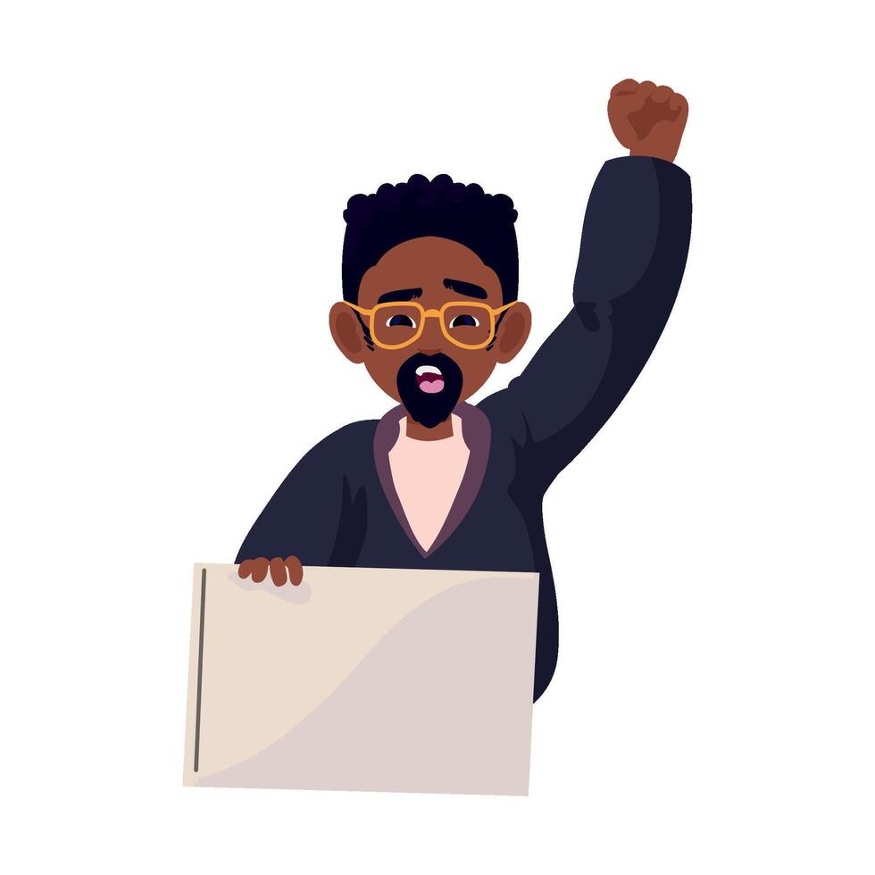 An illustration of a black man holding a sign vector