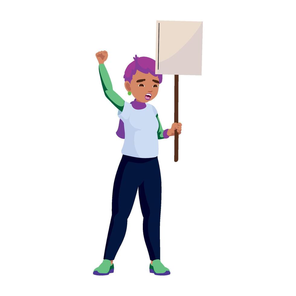 A woman holding a sign with a protest sign vector