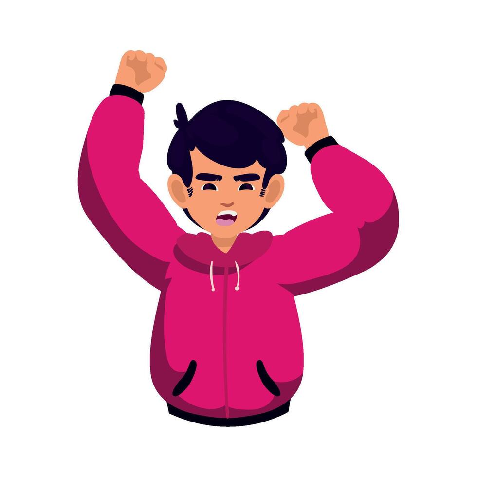 A man in a pink jacket is raising his arms vector