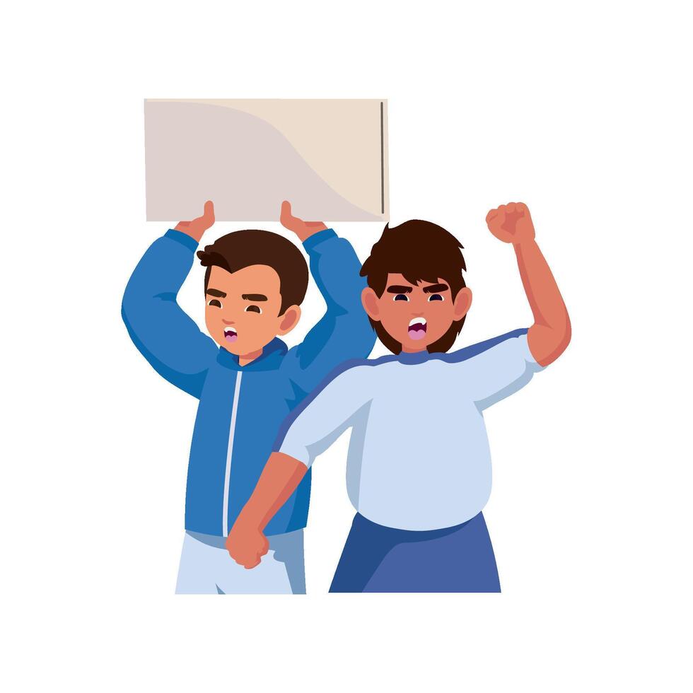 Two people holding up a sign with their hands vector