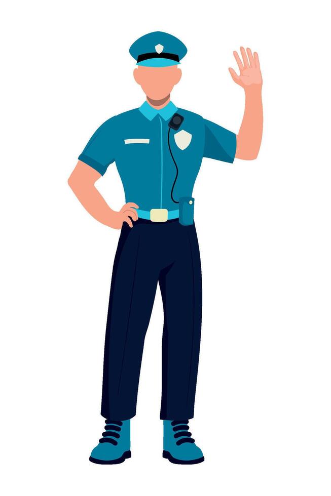Police officer in uniform waving hands vector