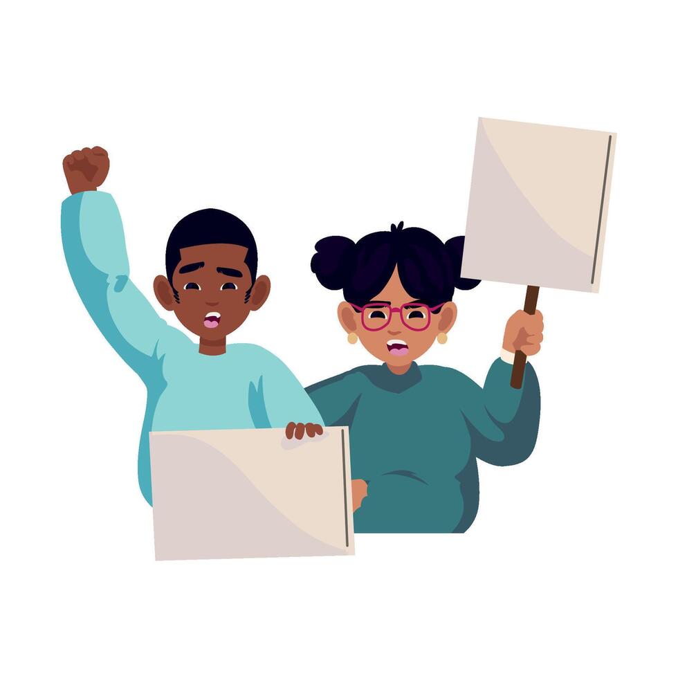 Two children holding signs and one is holding a sign vector