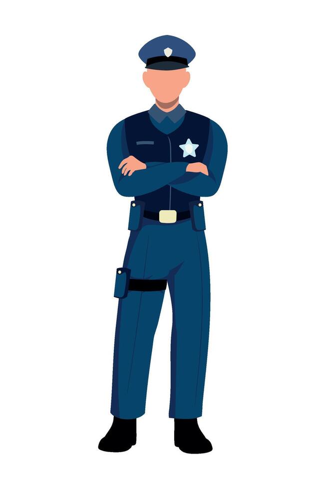 Police officer standing with arms crossed on white background vector