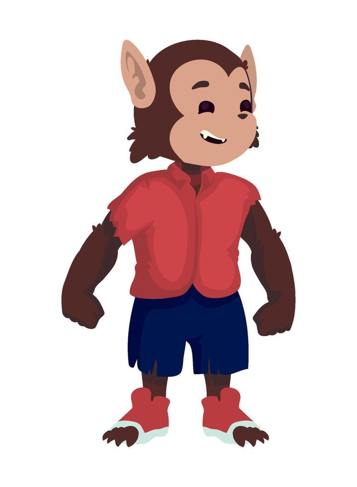 A cartoon monkey wearing a red shirt and shorts vector