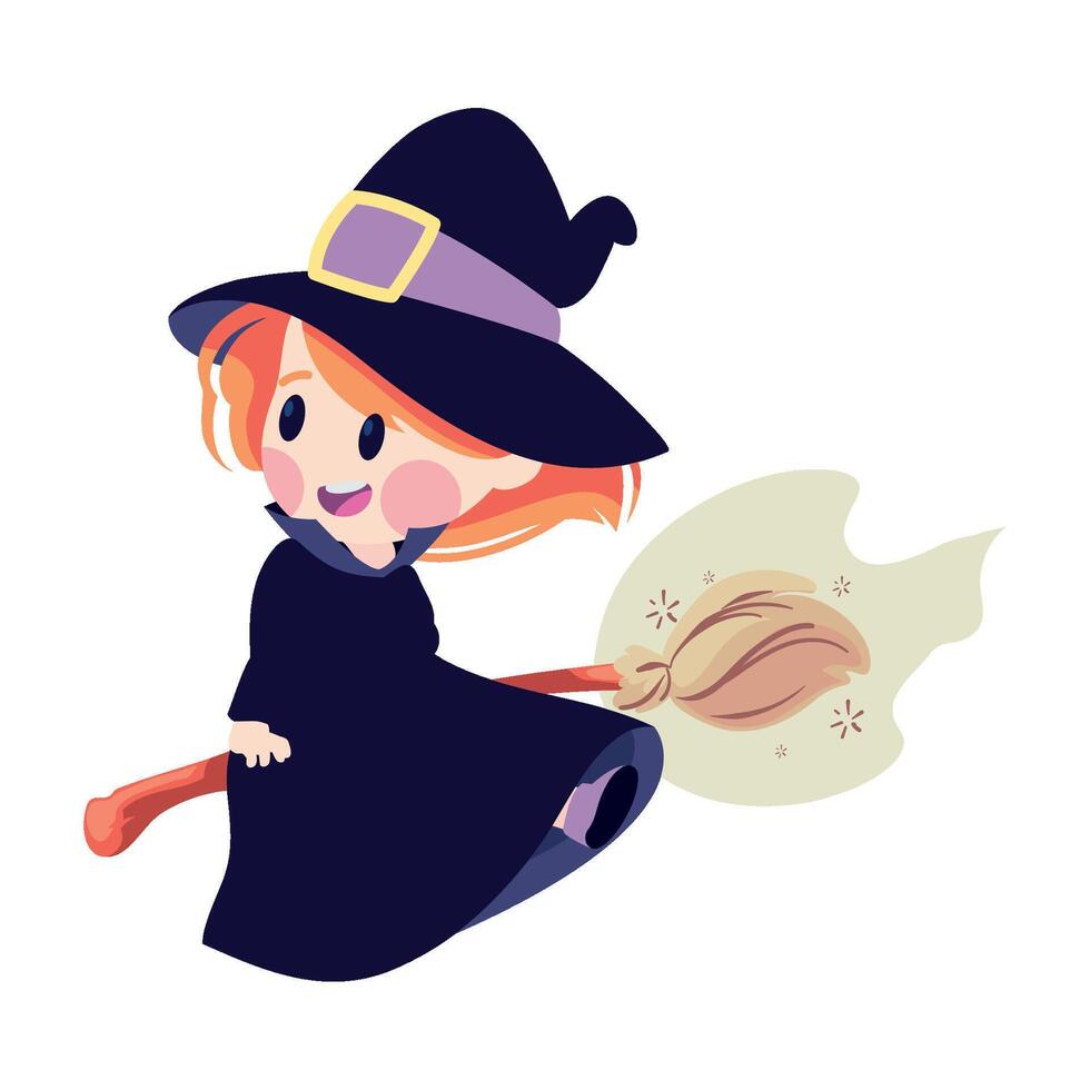 A cartoon witch flying on a broom vector
