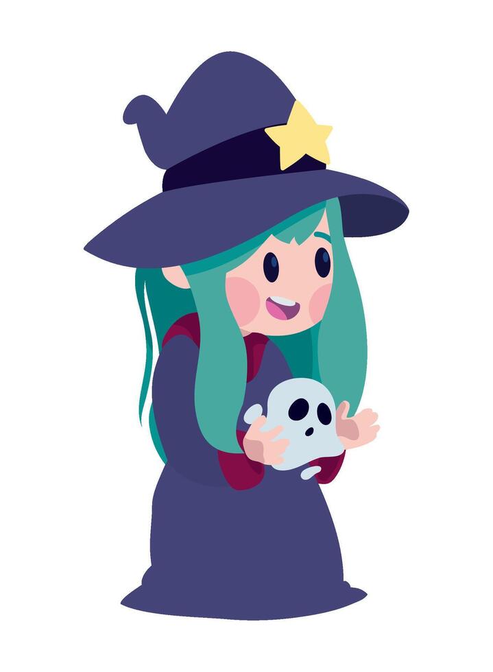 A cartoon witch holding a skull vector