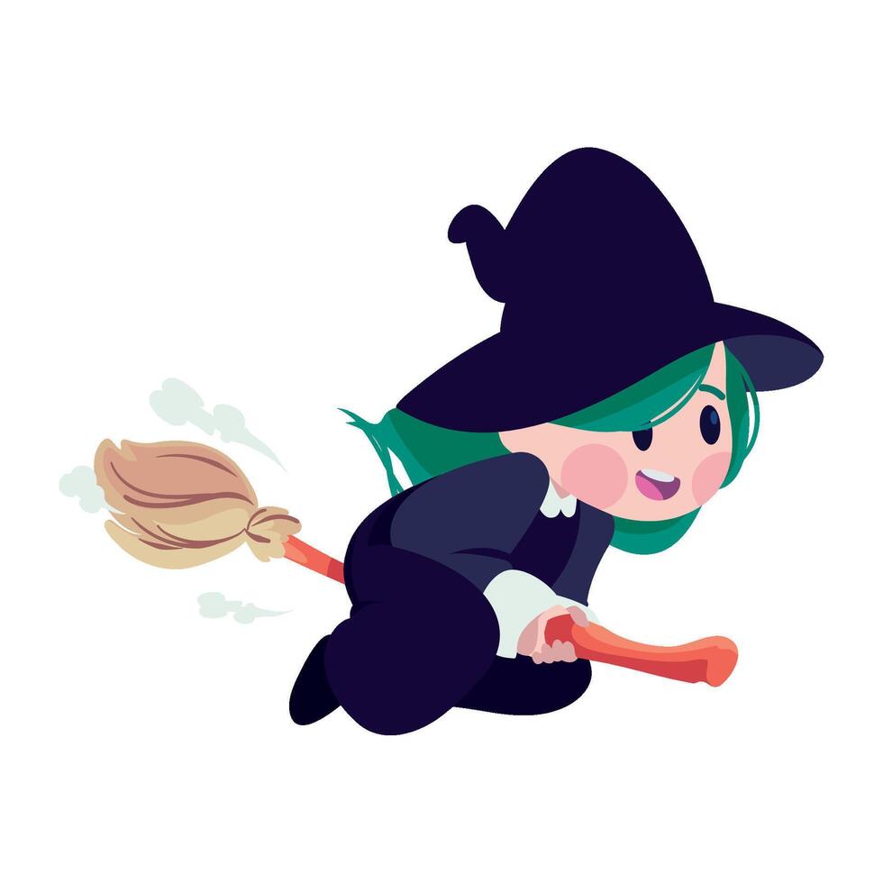 A cartoon witch flying on a broom vector