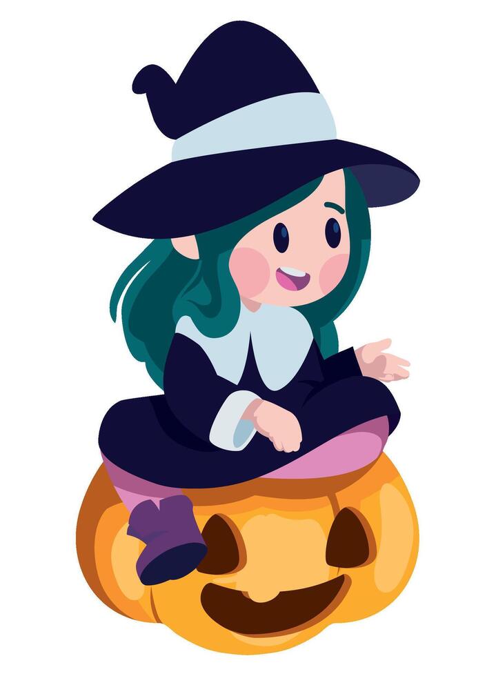 A cartoon witch sitting on a pumpkin vector
