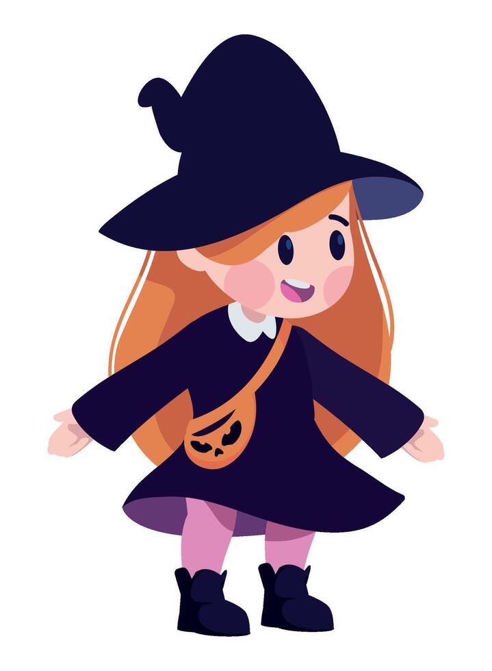 A cartoon witch with a hat and bag vector