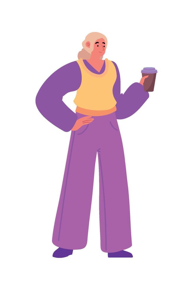 An illustration of a woman holding a cup of coffee vector