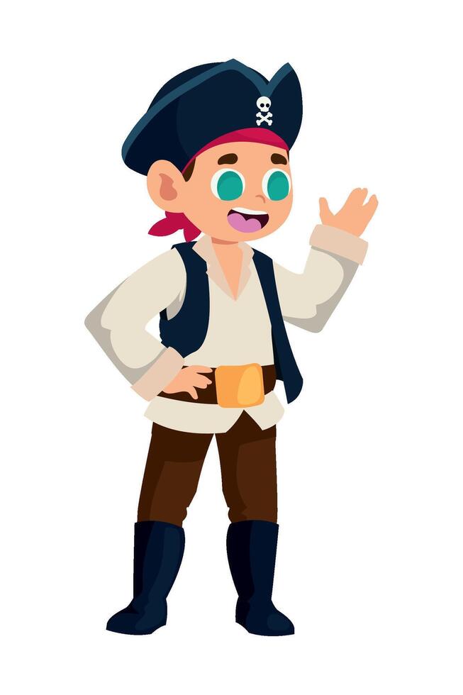 Cartoon pirate character with green eyes and a hat vector