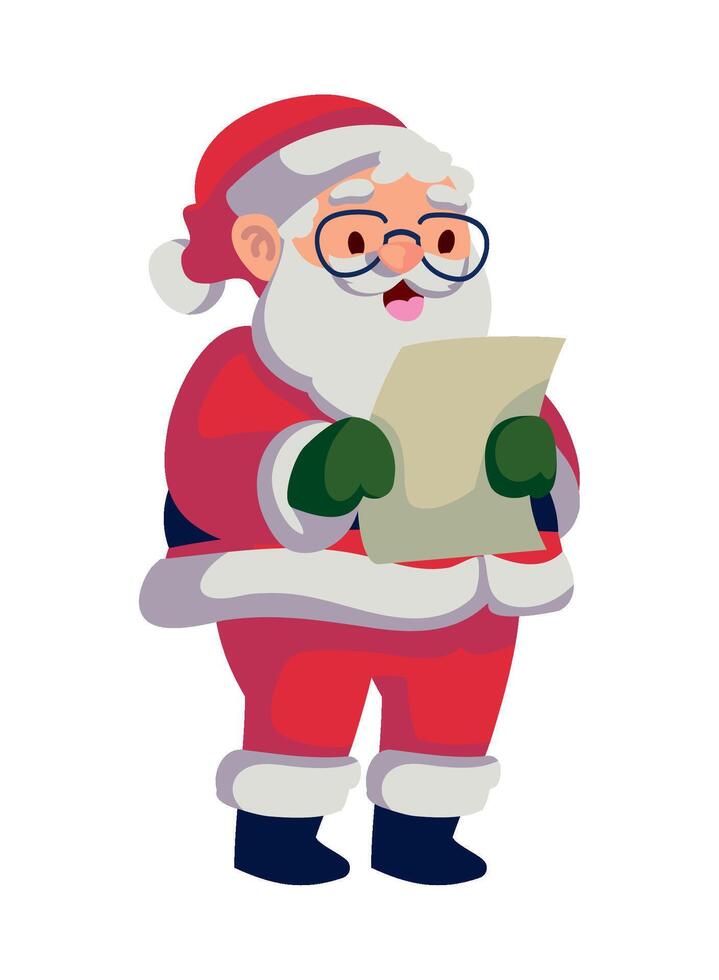 Santa claus with glasses and a paper in his hand vector