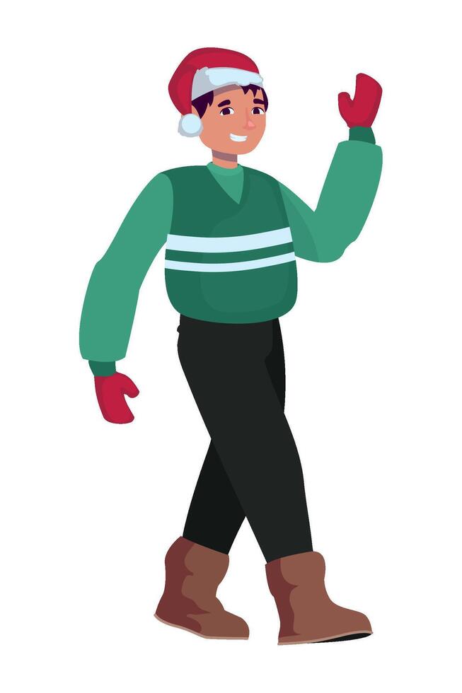 A cartoon man in a green sweater and red hat vector