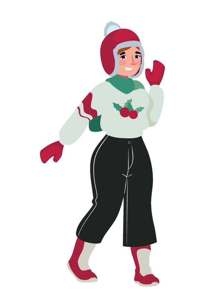A cartoon woman wearing a sweater and pants vector