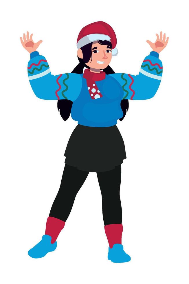 A cartoon girl in a sweater and hat vector
