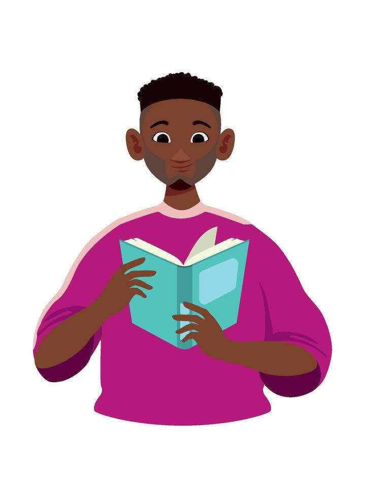 An illustration of a black man reading a book vector