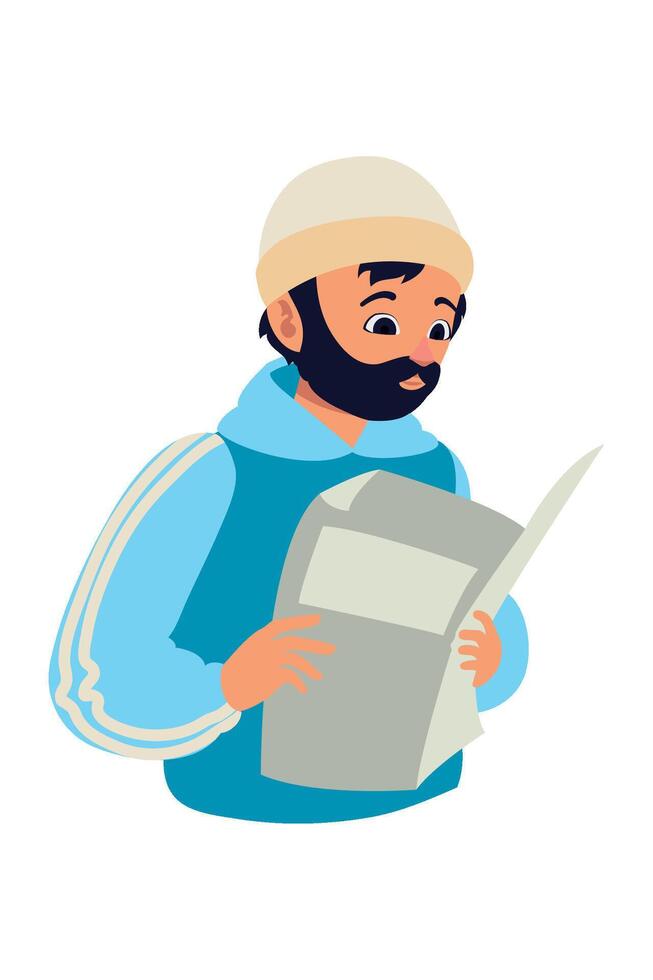 A man reading a newspaper cartoon illustration vector