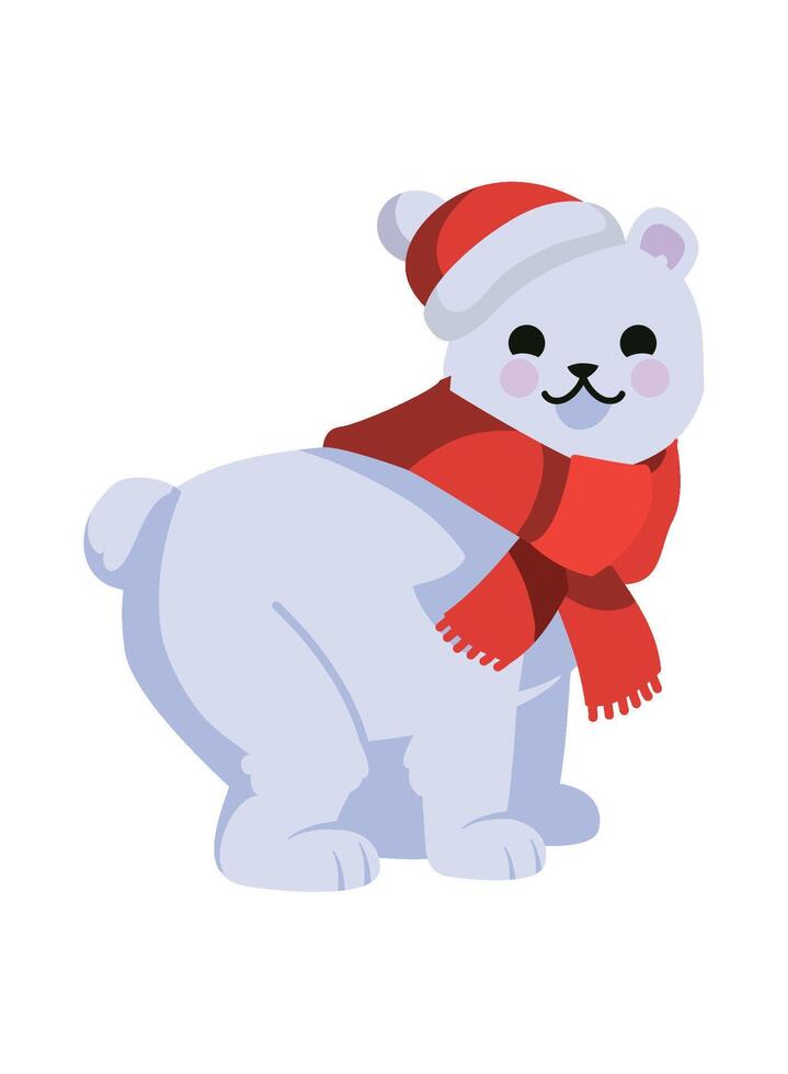 A cartoon polar bear wearing a red scarf vector