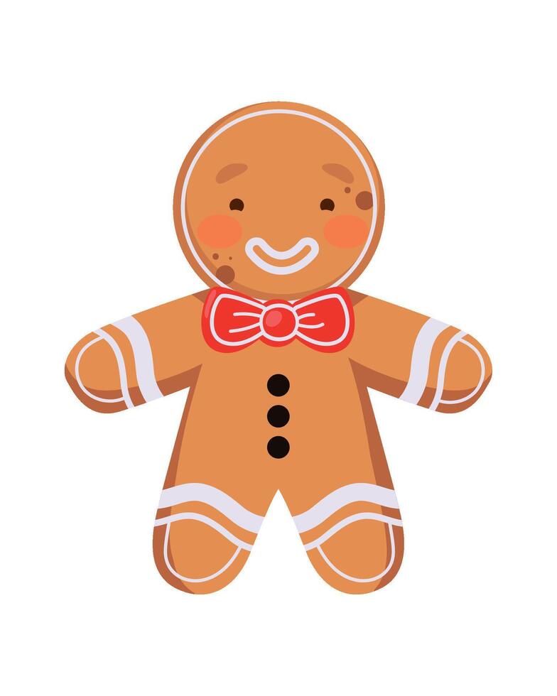 A gingerbread man with a bow tie and a red bow vector
