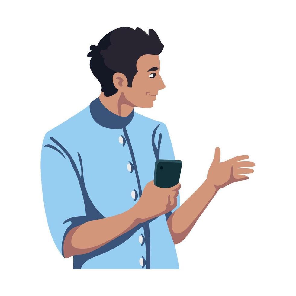 A man holding a phone and talking to someone vector
