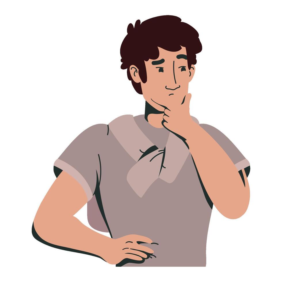 A cartoon man with his hand on his chin vector