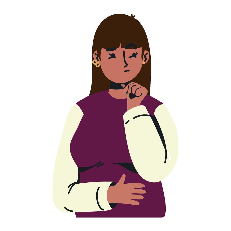 A woman with her hand on her chin vector