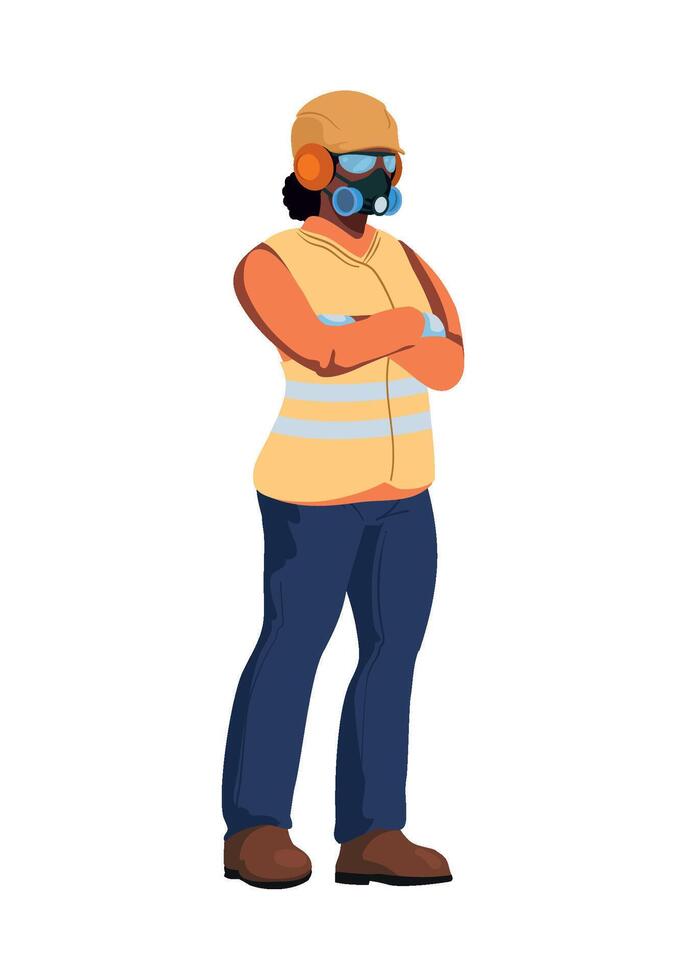 A cartoon man in a gas mask and safety vest vector