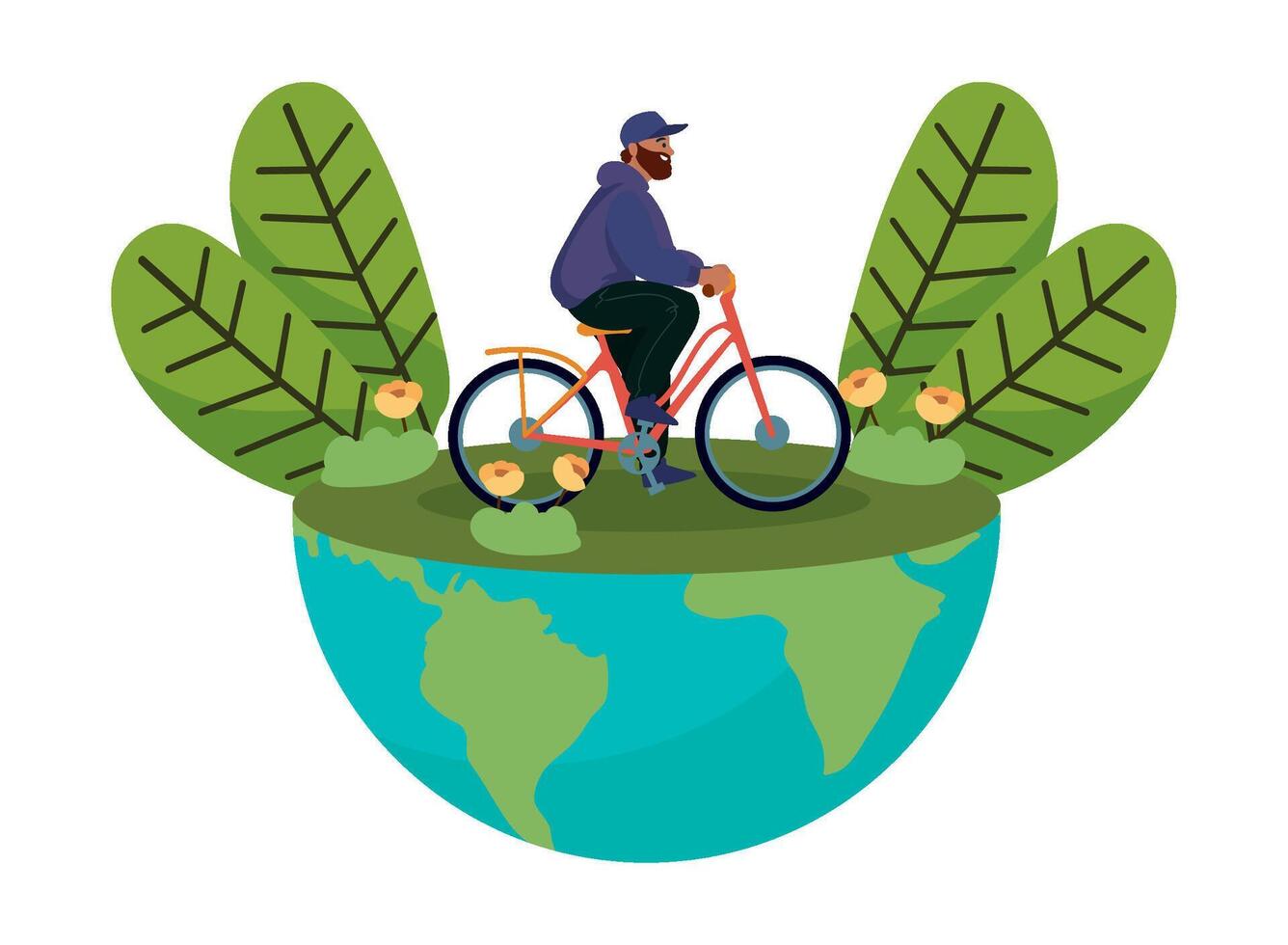 A man riding a bicycle on the earth vector