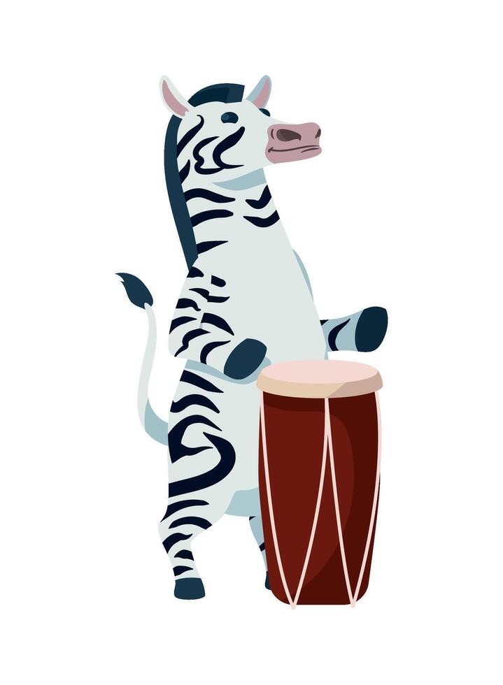 Zebra playing drums, cartoon character illustration vector