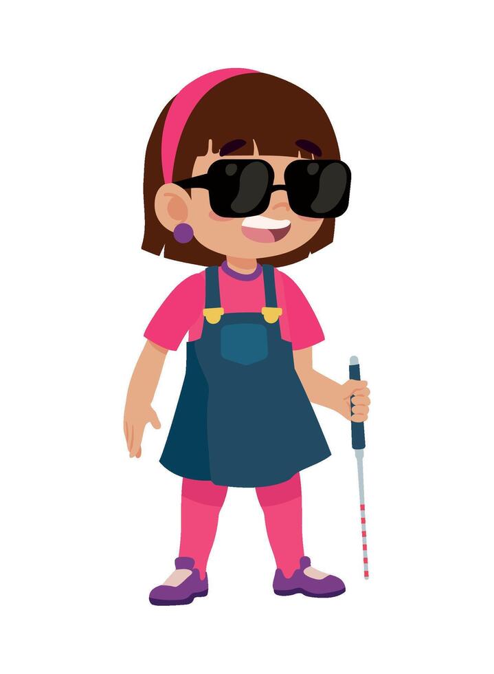 A cartoon girl with sunglasses and a cane vector