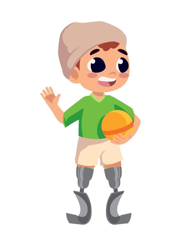 A boy with a prosthetic leg holding a ball vector