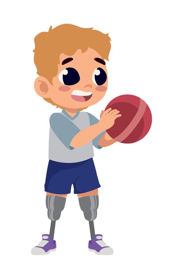 A cartoon boy with a prosthetic leg holding a ball vector