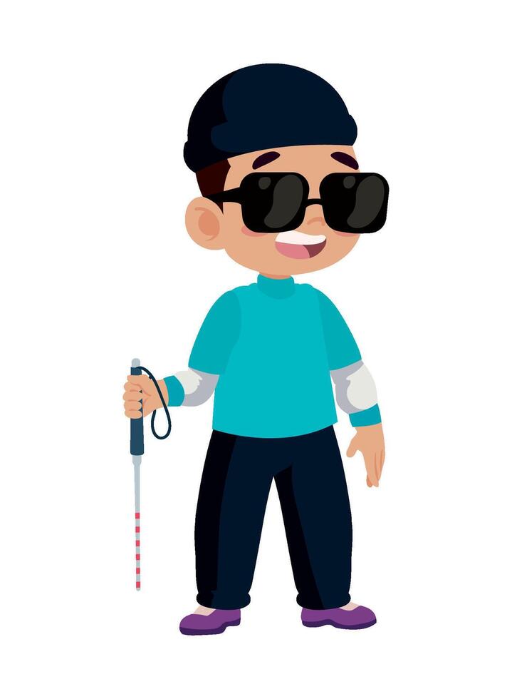 A cartoon boy with a cane and sunglasses vector