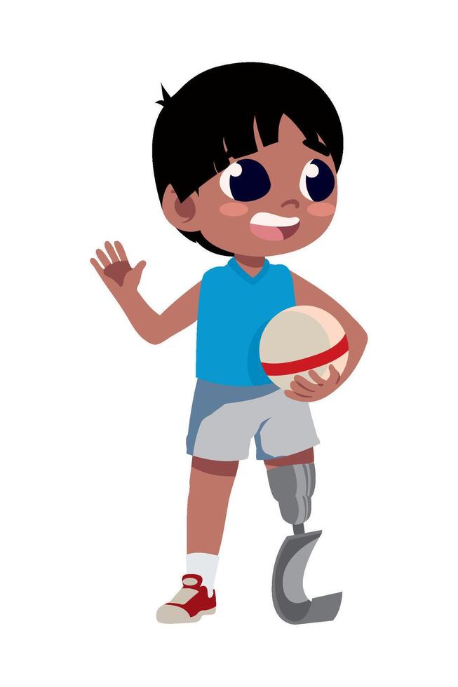 A cartoon boy with a prosthetic leg holding a ball vector