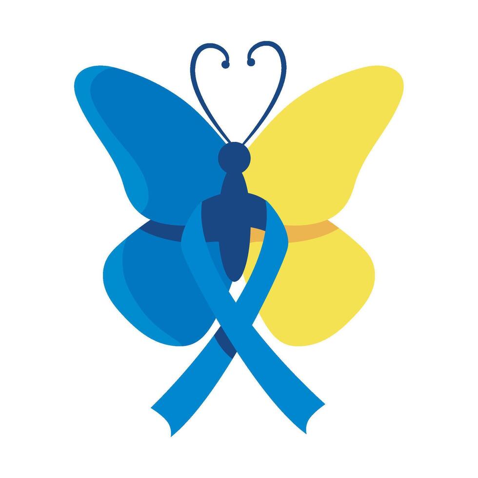 A blue ribbon and yellow butterfly with a blue ribbon vector