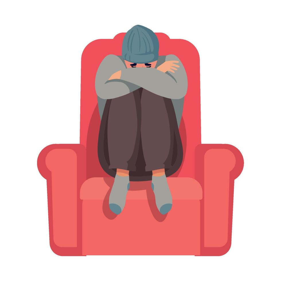 A man sitting on a chair with his head in his hands vector