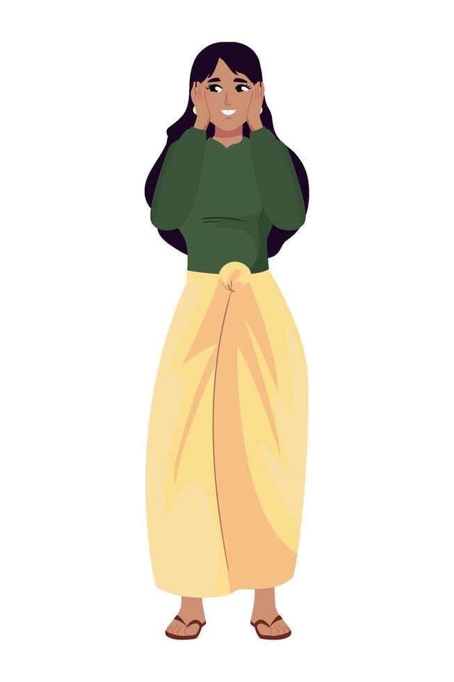 A cartoon woman in a yellow skirt vector