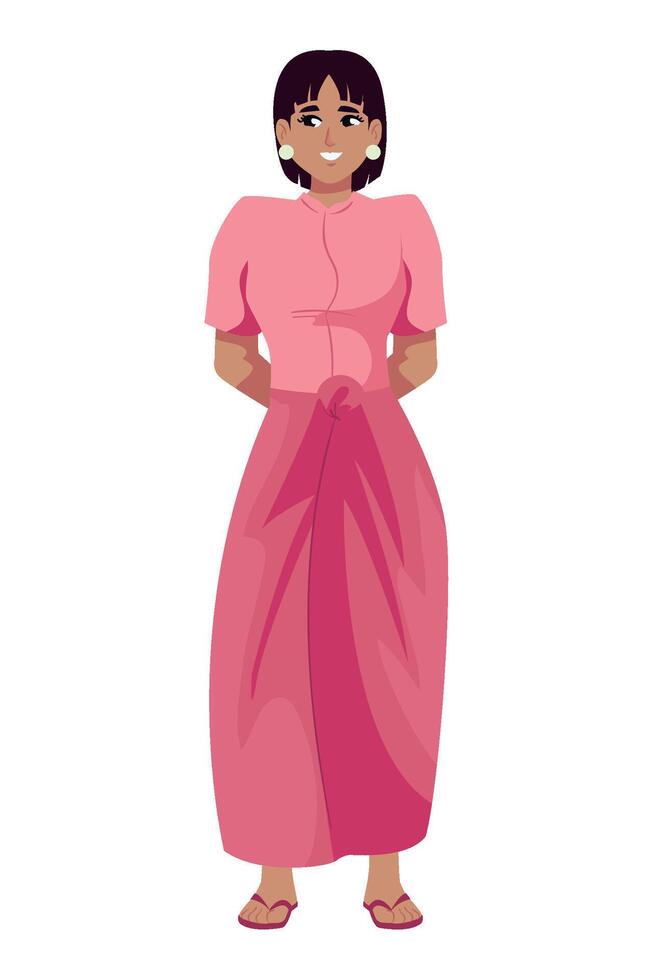A cartoon woman in a pink dress vector