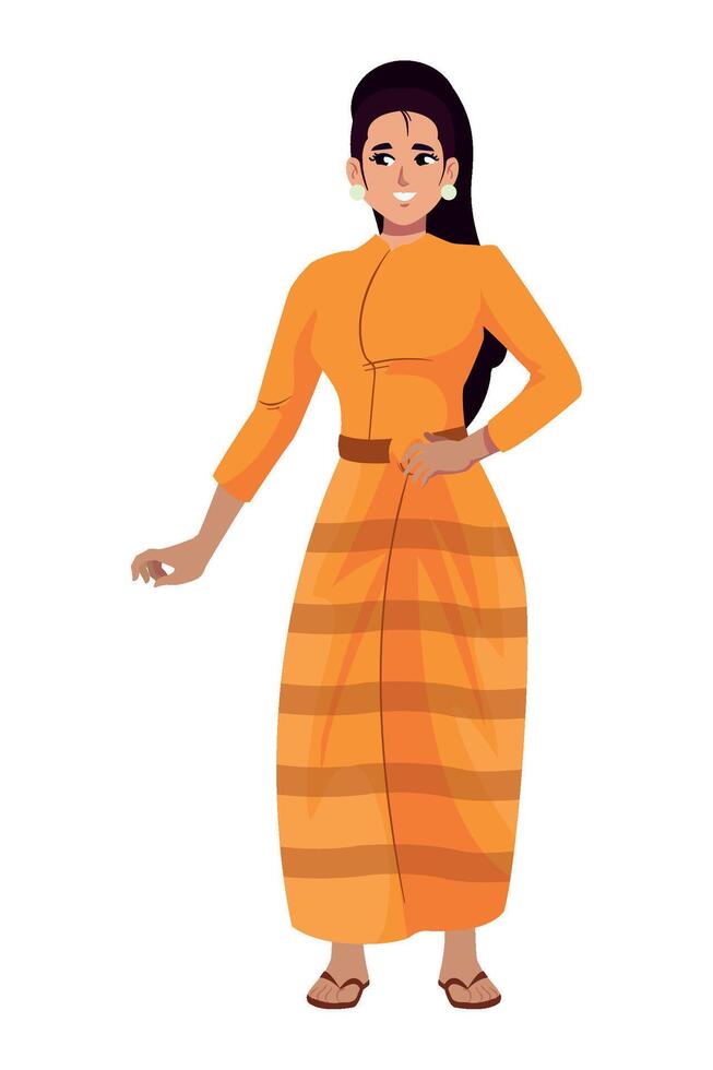 A cartoon woman in an orange dress vector