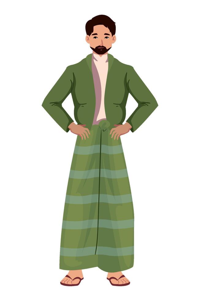 A man in traditional clothes standing with his hands on his hips vector