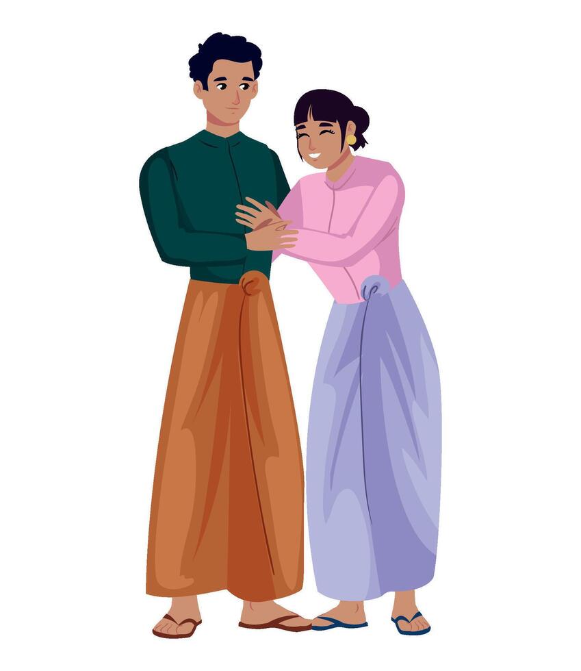 Thai couple in traditional clothes, illustration vector