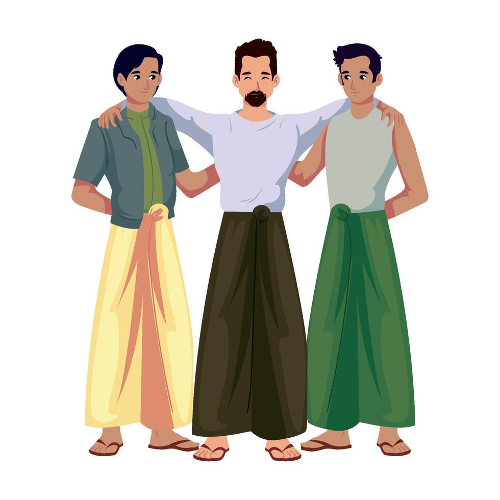 Three men in traditional clothing standing together vector
