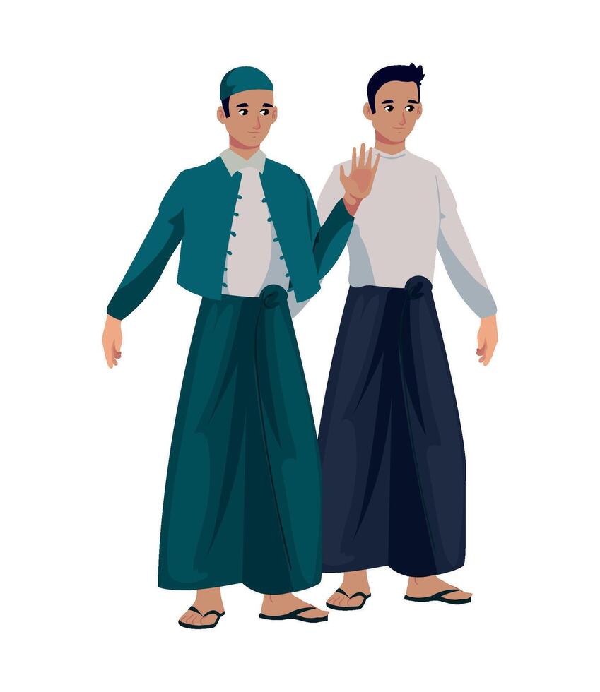Two men in traditional clothing standing next to each other vector