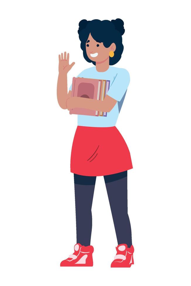 A woman holding books and waving vector