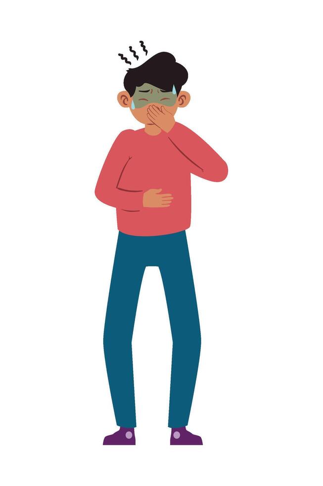 A man with a mask covering his nose and mouth vector