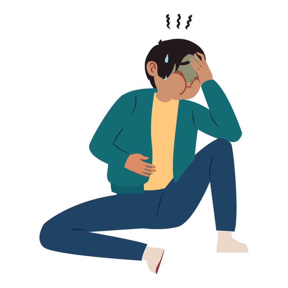 Illustration of a man sitting on the floor with his head in his hands vector